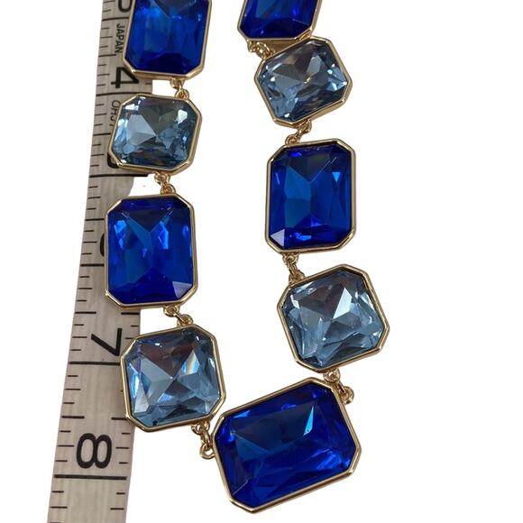 NWT piper. k chunky square blue rhinestone 16 inch necklace - Picture 4 of 4